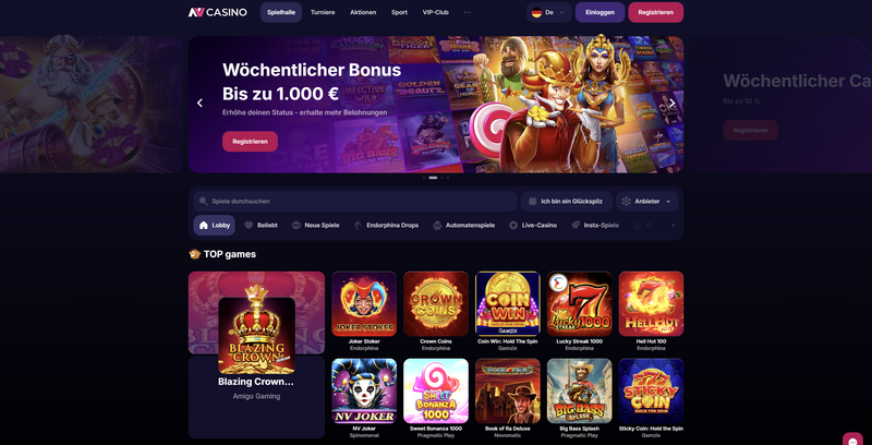 NV Online casino - Op til €2.000 velkomstbonus + 225 gratis spins
